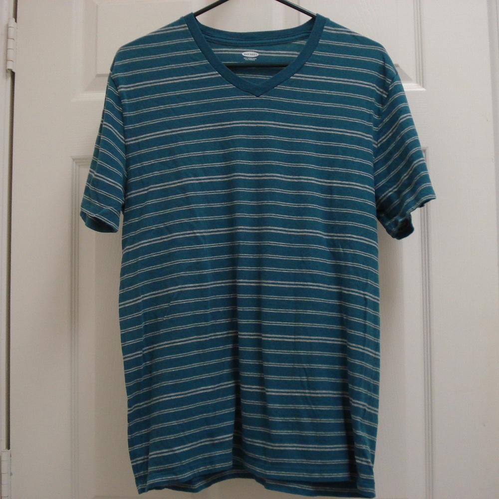 Old Navy Short Sleeve V-Neck Striped Shirt Sz M